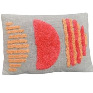 New Embroidered Cotton Olefin Sun Pillow Hook Tassle Lumbar Tufted Coral Orange